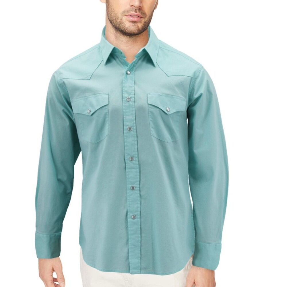 NEW Mens Sz 2X or 4X Casual Wear Bluish Green Snap Up Long Sleeve Western Shirt